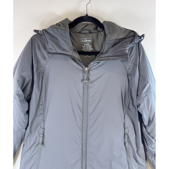 LL Bean Womens Jacket Gray Hooded Full Zip Pockets Windbreaker Medium Petite - Picture 6 of 9